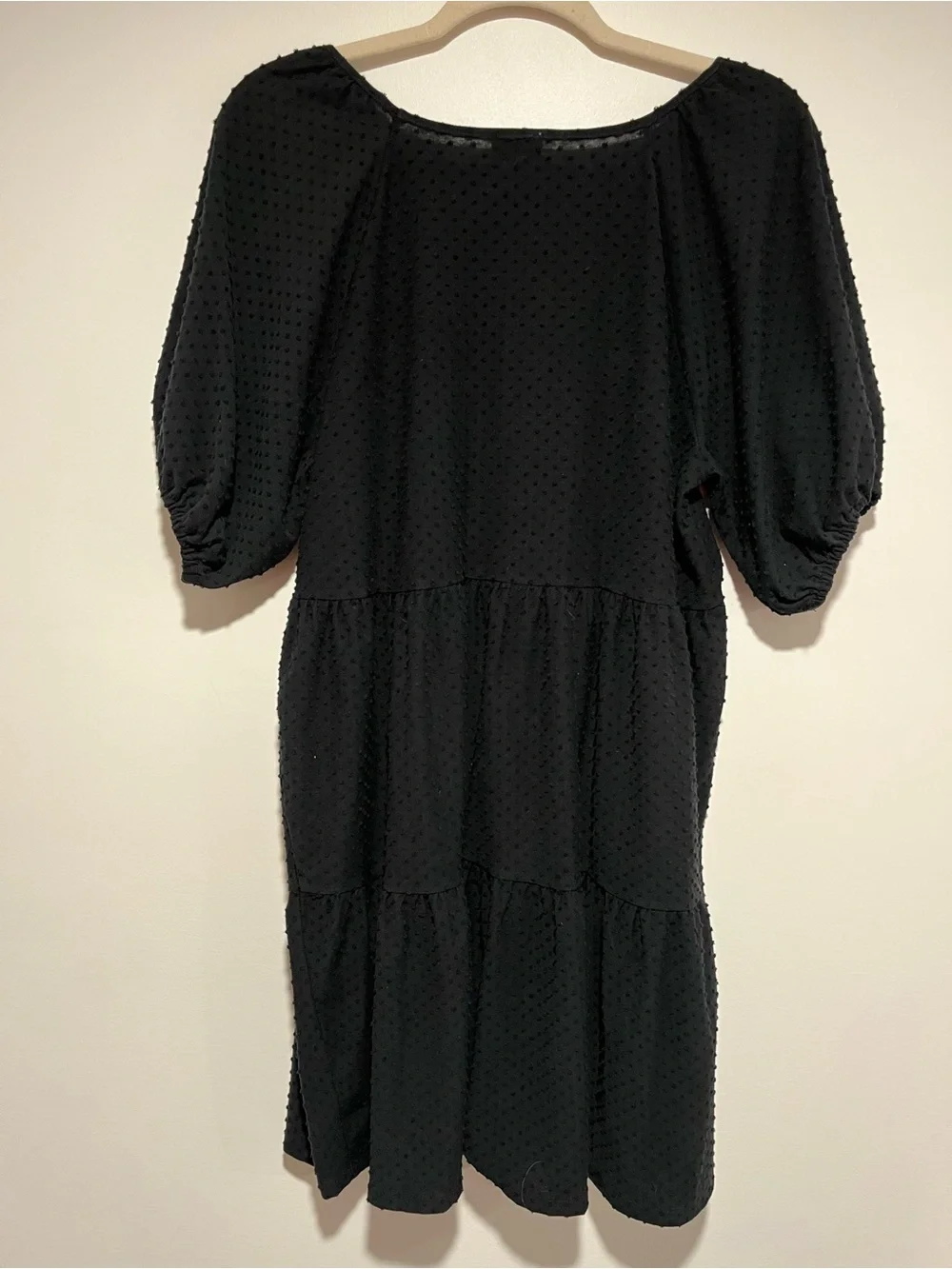 J. Crew Black Swiss Dot Tiered Puff Sleeve Dress